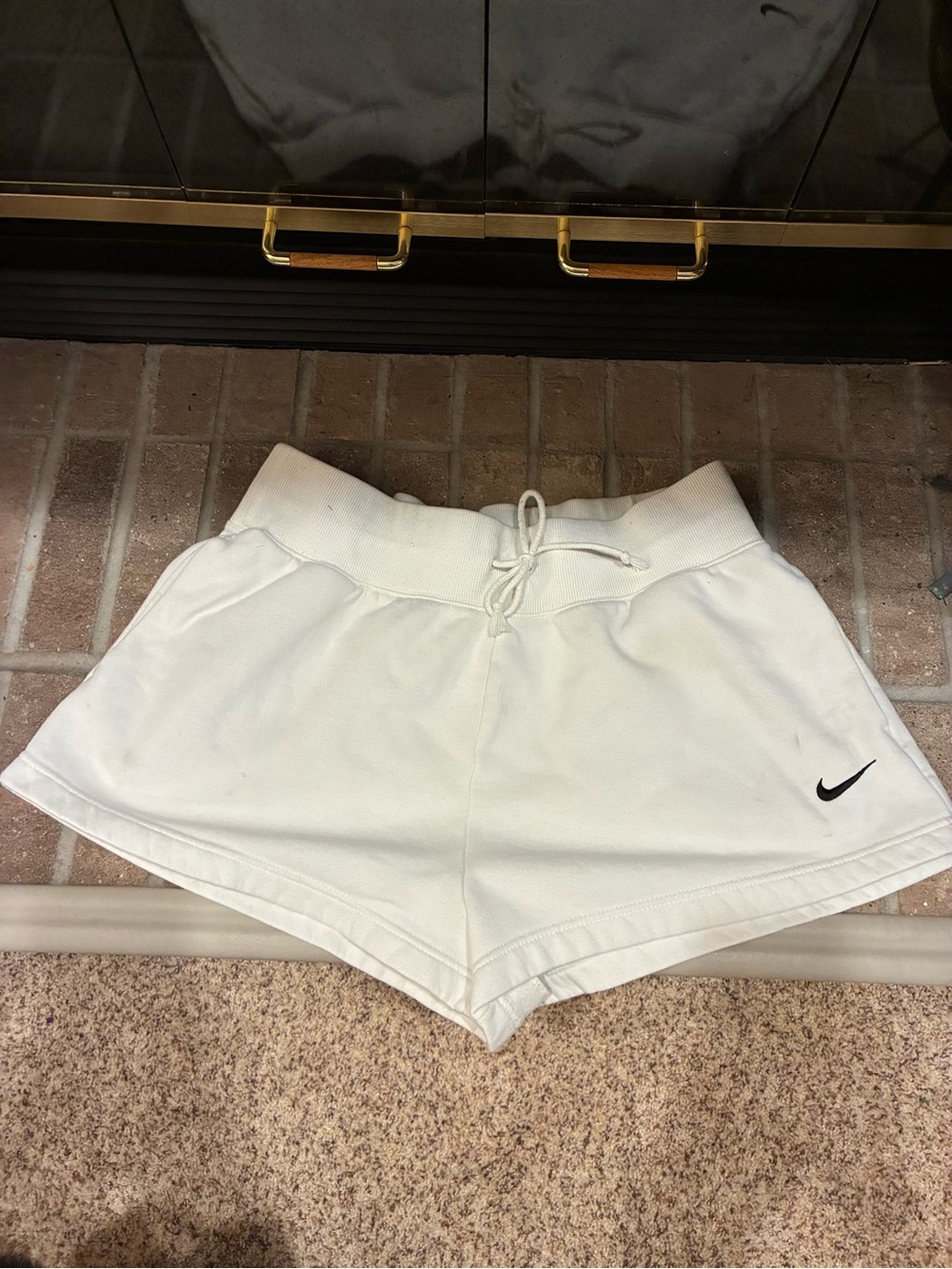 Nike Women’s XL White Fleece Shorts Black Swoosh Drawstring Athletic